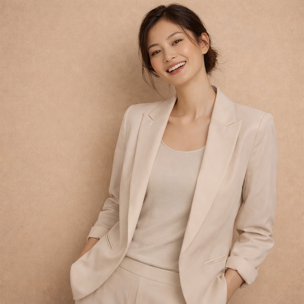 Cynthia Rowley 100% Silk Cream Open Blazer Jacket Minimalist Luxury XS